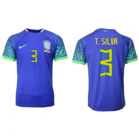 Herren Fußballbekleidung Brasilien Thiago Silva #3 Auswärtstrikot WM 2022 Kurzarm